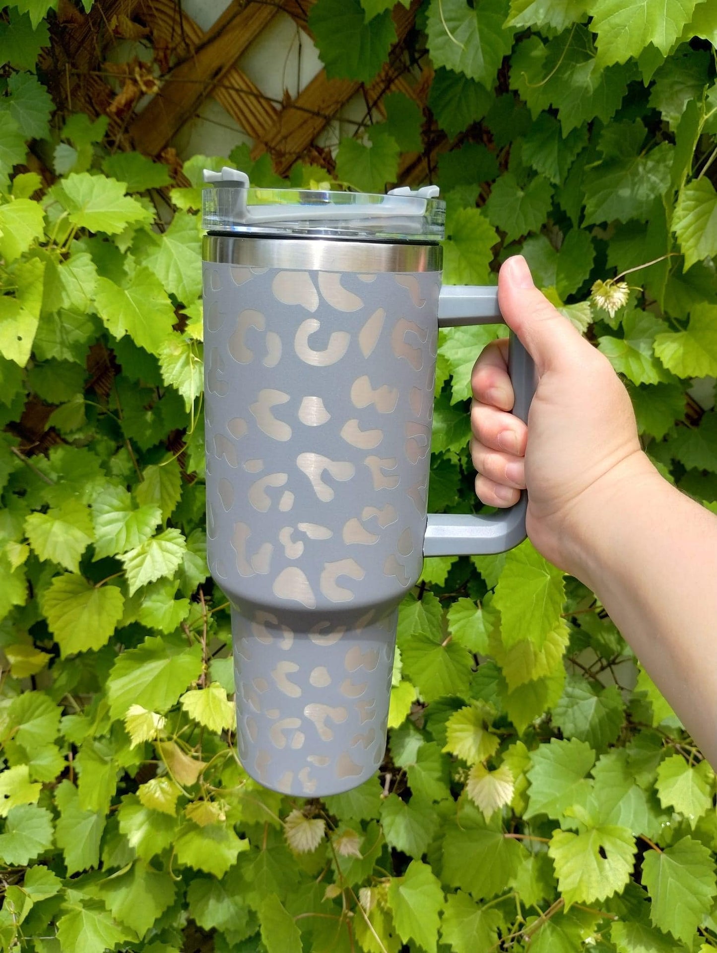 charcoal cheetah engraved tumbler