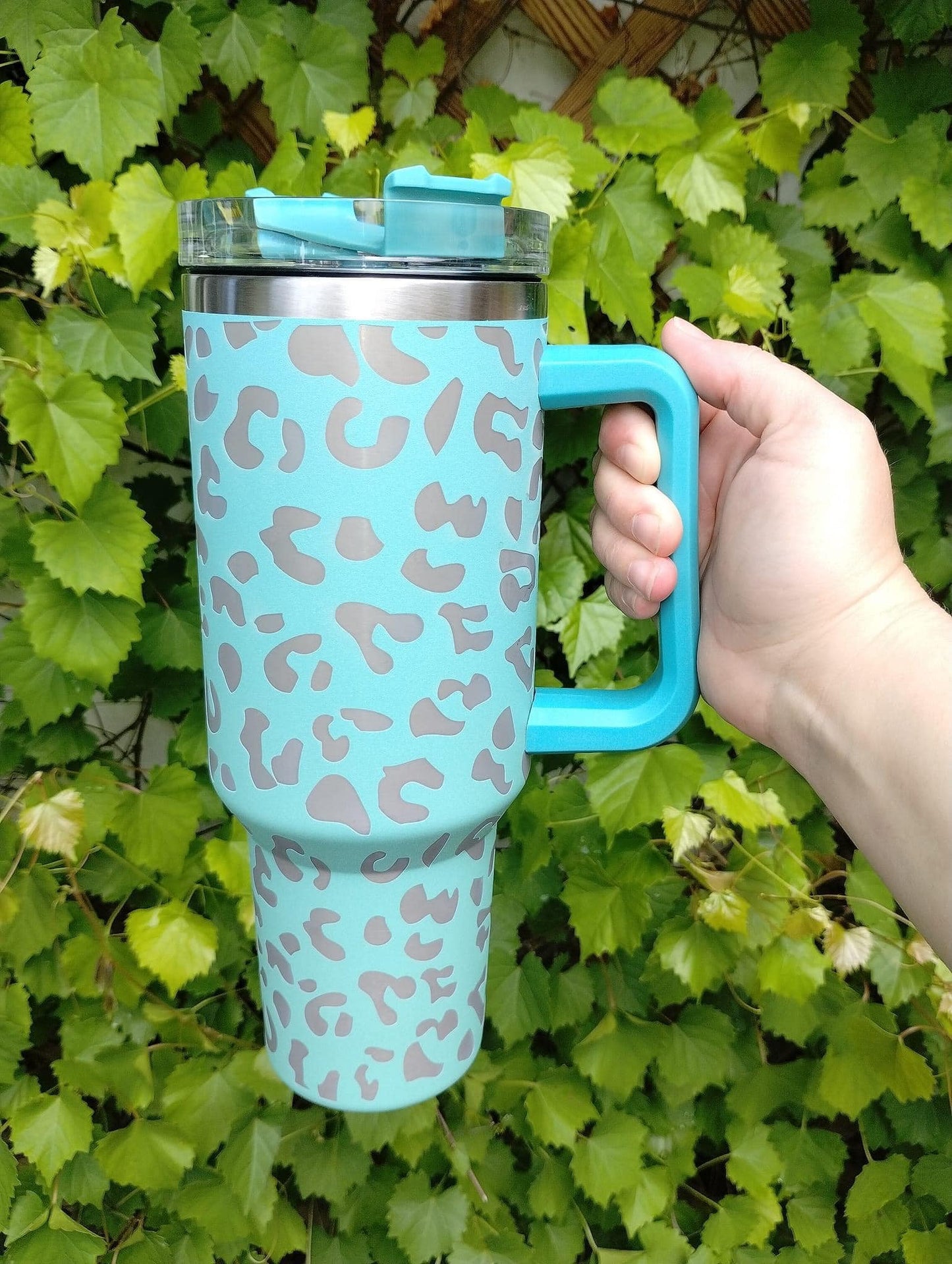 turquoise cheetah engraved tumbler