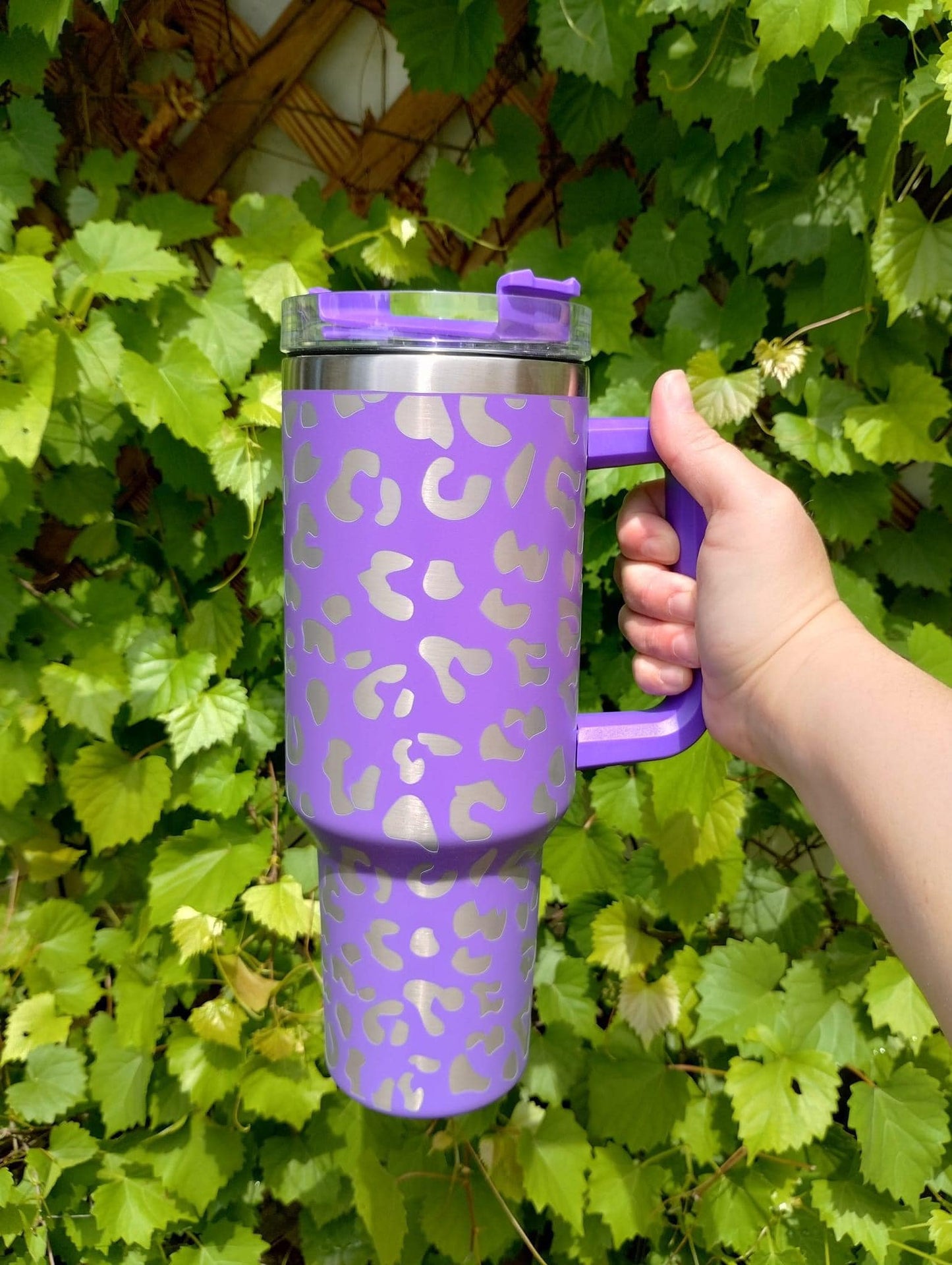 purple cheetah engraved tumbler