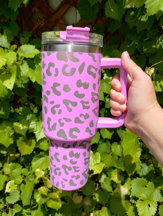 light pink cheetah engraved tumbler