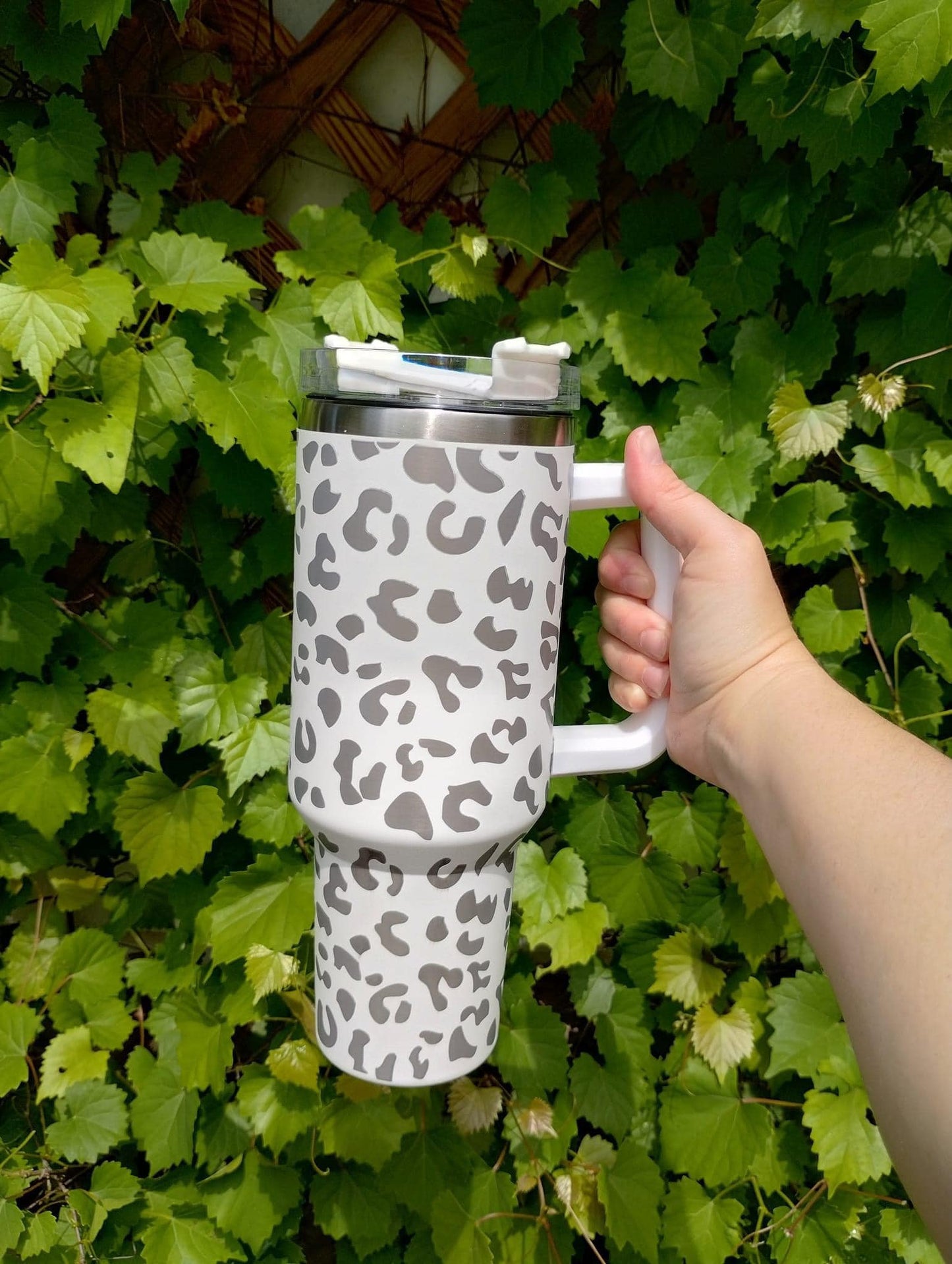 white cheetah engraved tumbler