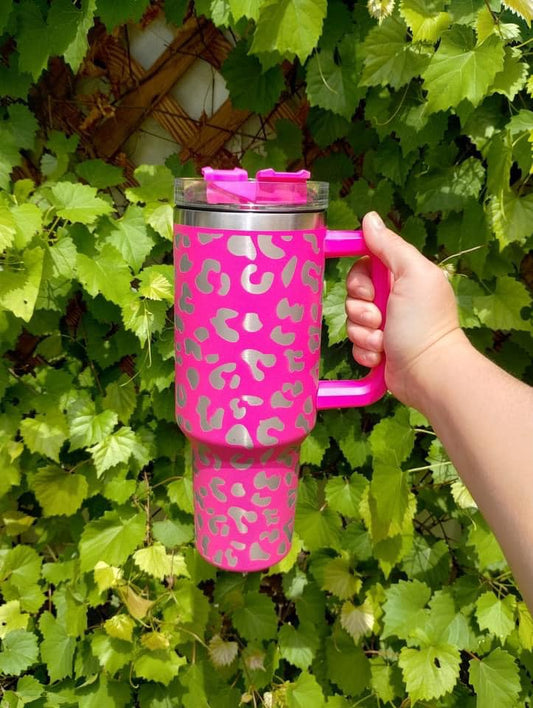 pink cheetah engraved tumbler