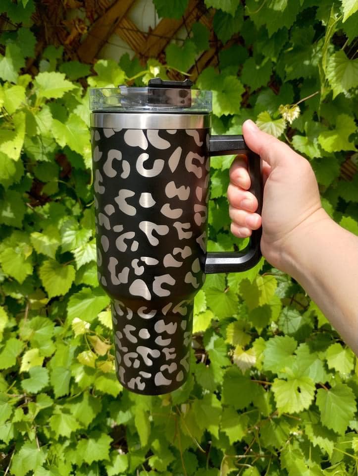 black cheetah engraved tumbler