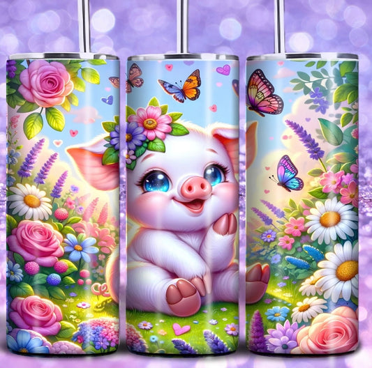 Pig with flowers tumbler