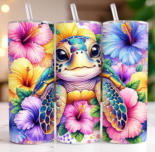 Colorful flowers and turtle tumbler