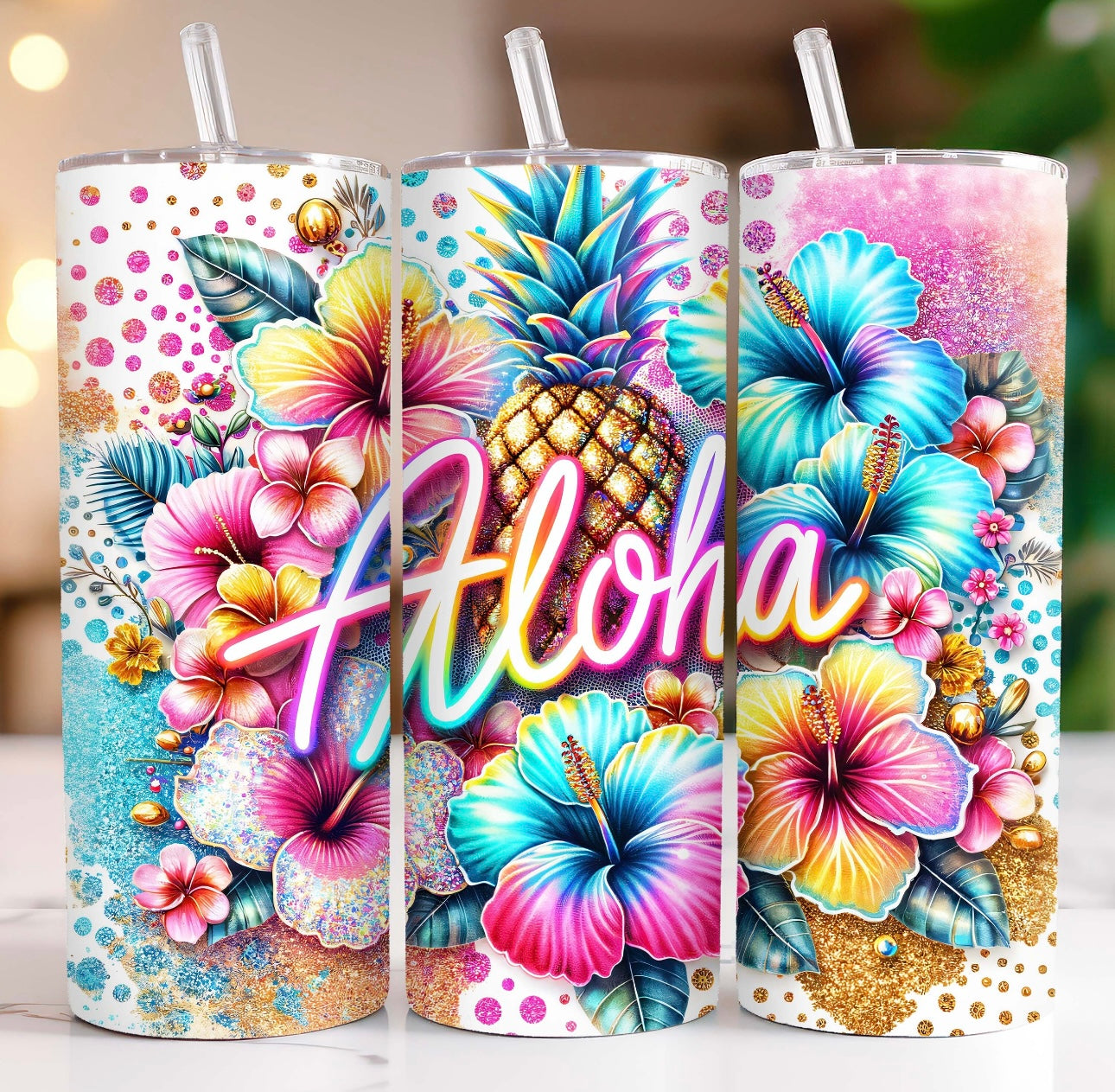 Colorful aloha tumbler