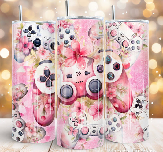 Pink game controller tumbler