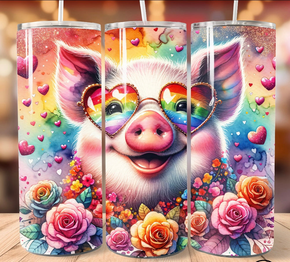 Pig in heart shades tumbler