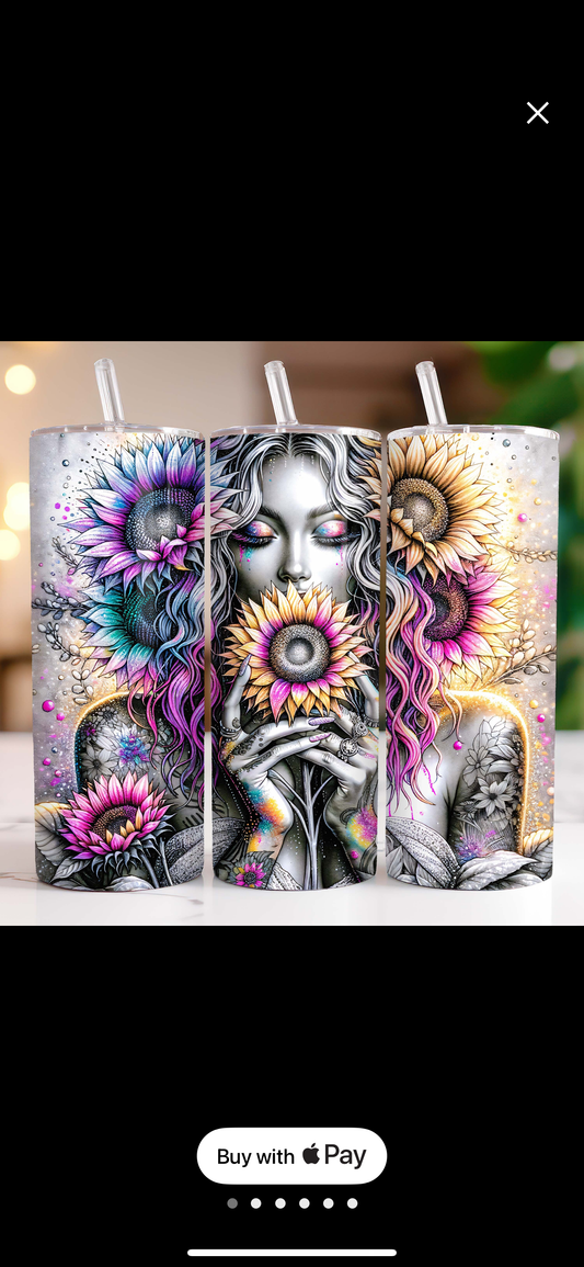 Colorful sunflower with woman tumbler