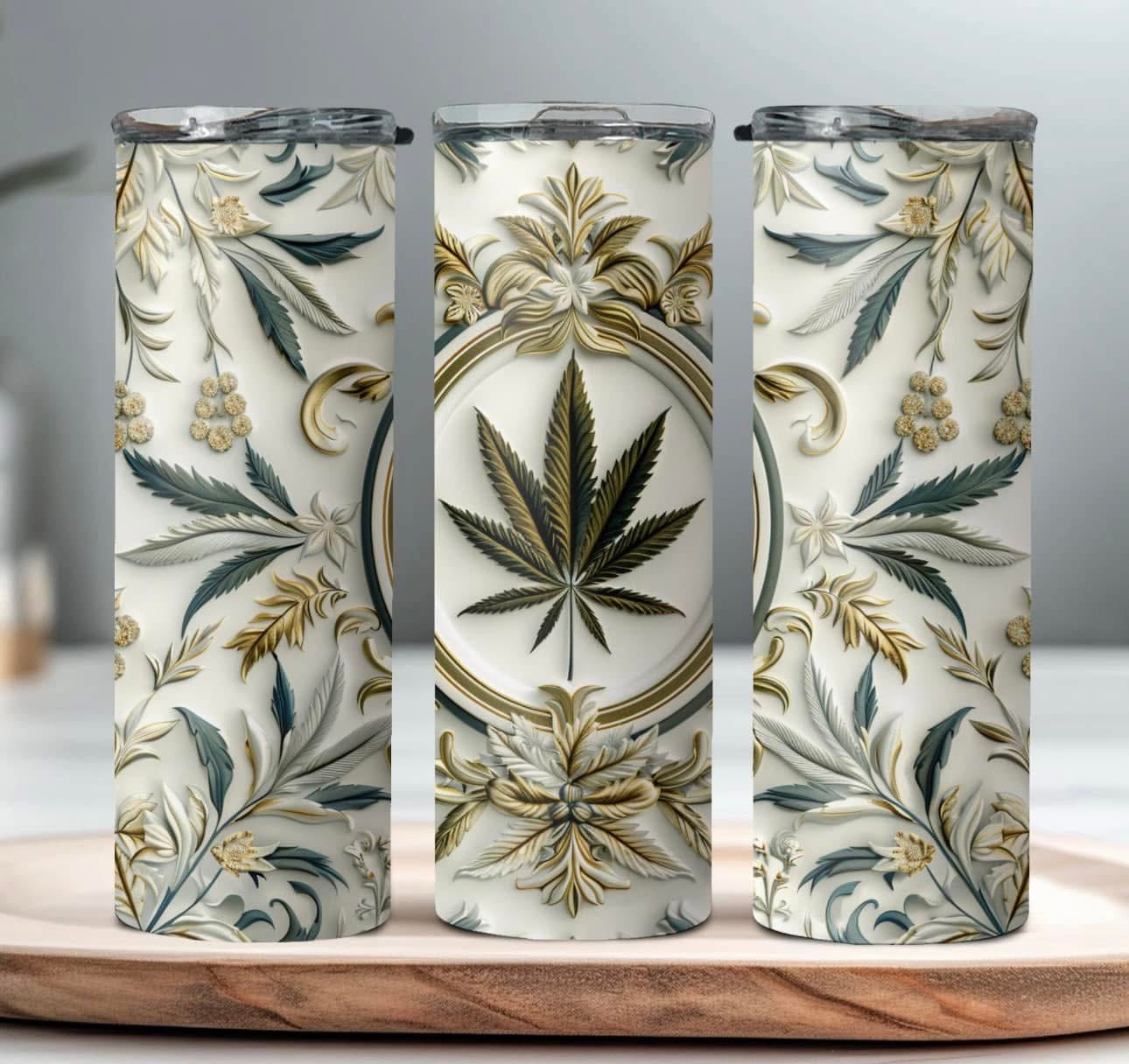 Gold green leaves tumbler