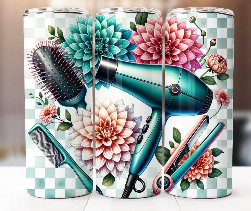 Blue checker Hairdresser tumbler