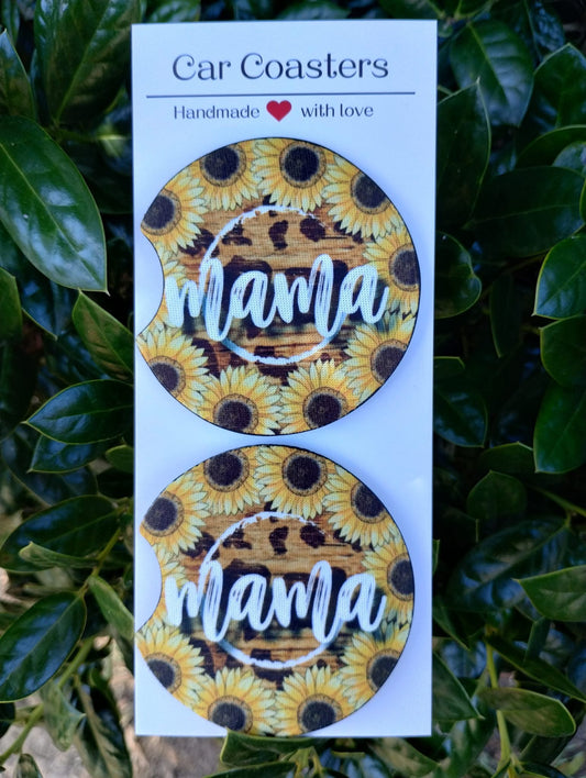 Small sunflower mama car coasters