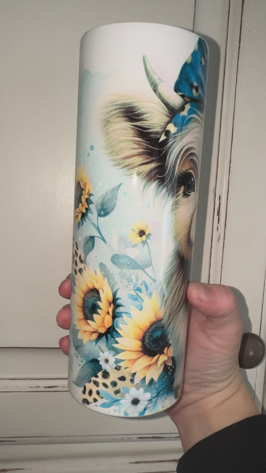 Blue cow and sunflowers tumbler