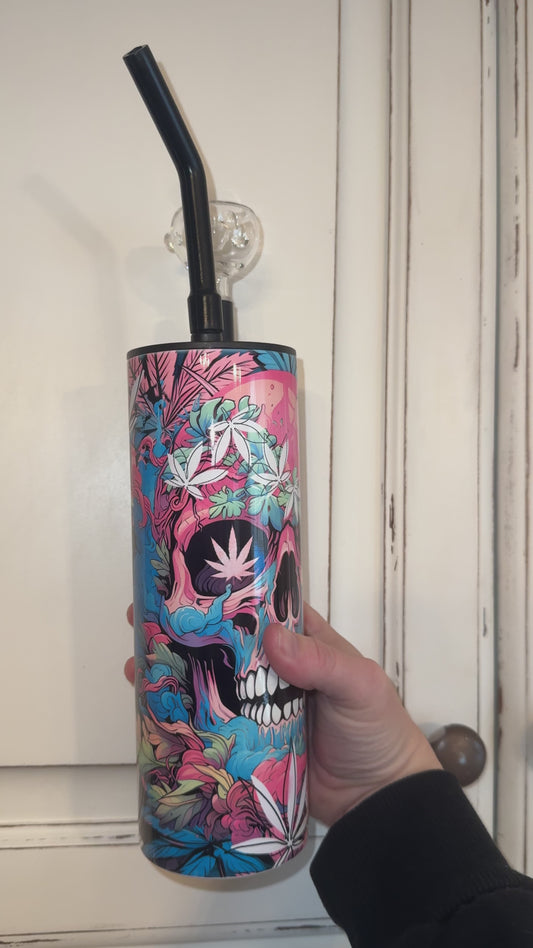 Pink skull leaf tumbler